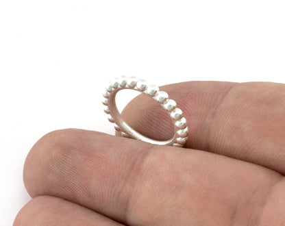 Minimalist Ball Ring, Ribbed, Adjustable, Shiny Silver Plated Brass (14.75mm -3.5US) 5128 newline