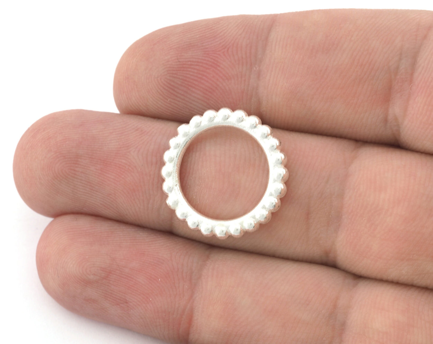 Minimalist Ball Ring, Ribbed, Adjustable, Shiny Silver Plated Brass (14.75mm -3.5US) 5128 newline