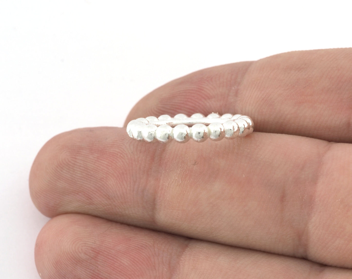 Minimalist Ball Ring, Ribbed, Adjustable, Shiny Silver Plated Brass (15.5mm -4.5US) 5129 newline