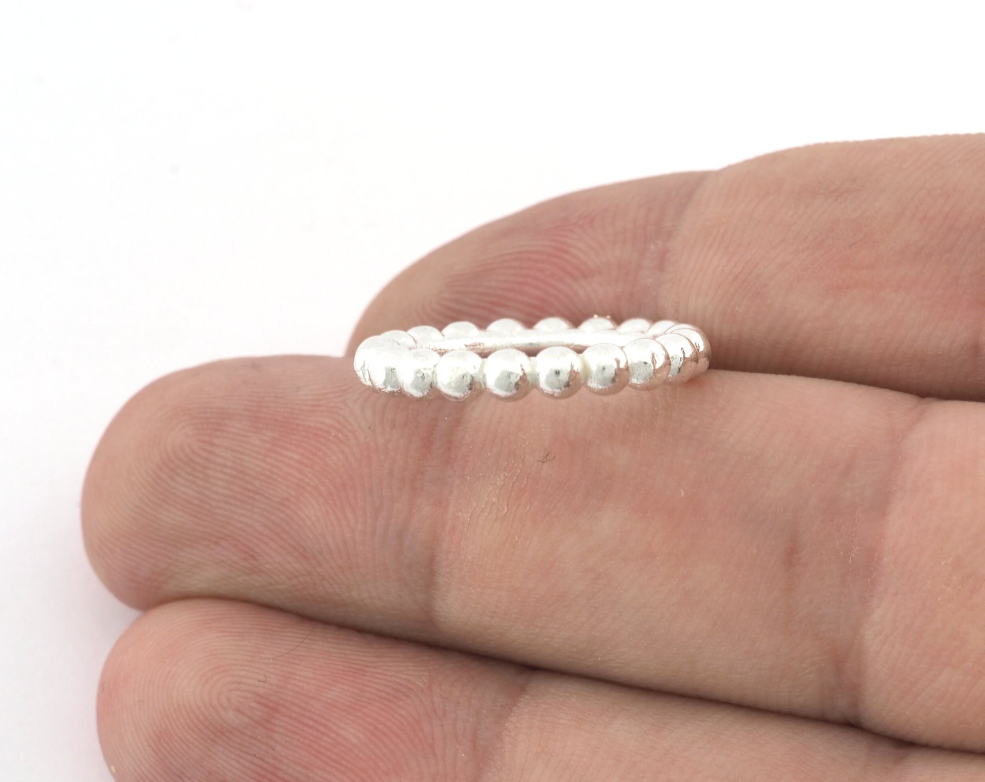 Minimalist Ball Ring, Ribbed, Adjustable, Shiny Silver Plated Brass (15.5mm -4.5US) 5129 newline