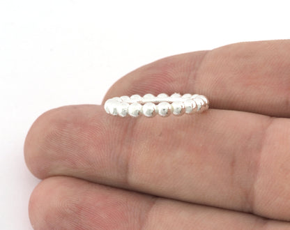 Minimalist Ball Ring, Ribbed, Adjustable, Shiny Silver Plated Brass (15.5mm -4.5US) 5129 newline