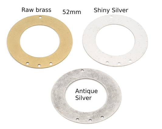 Disc Round Connector 52mm raw brass - Antique Silver - Shiny Silver circle tag, brass findings 355