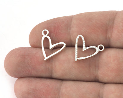 Heart Charms, Pendant, Shiny Silver Plated Brass 16.5mm 5166 newline