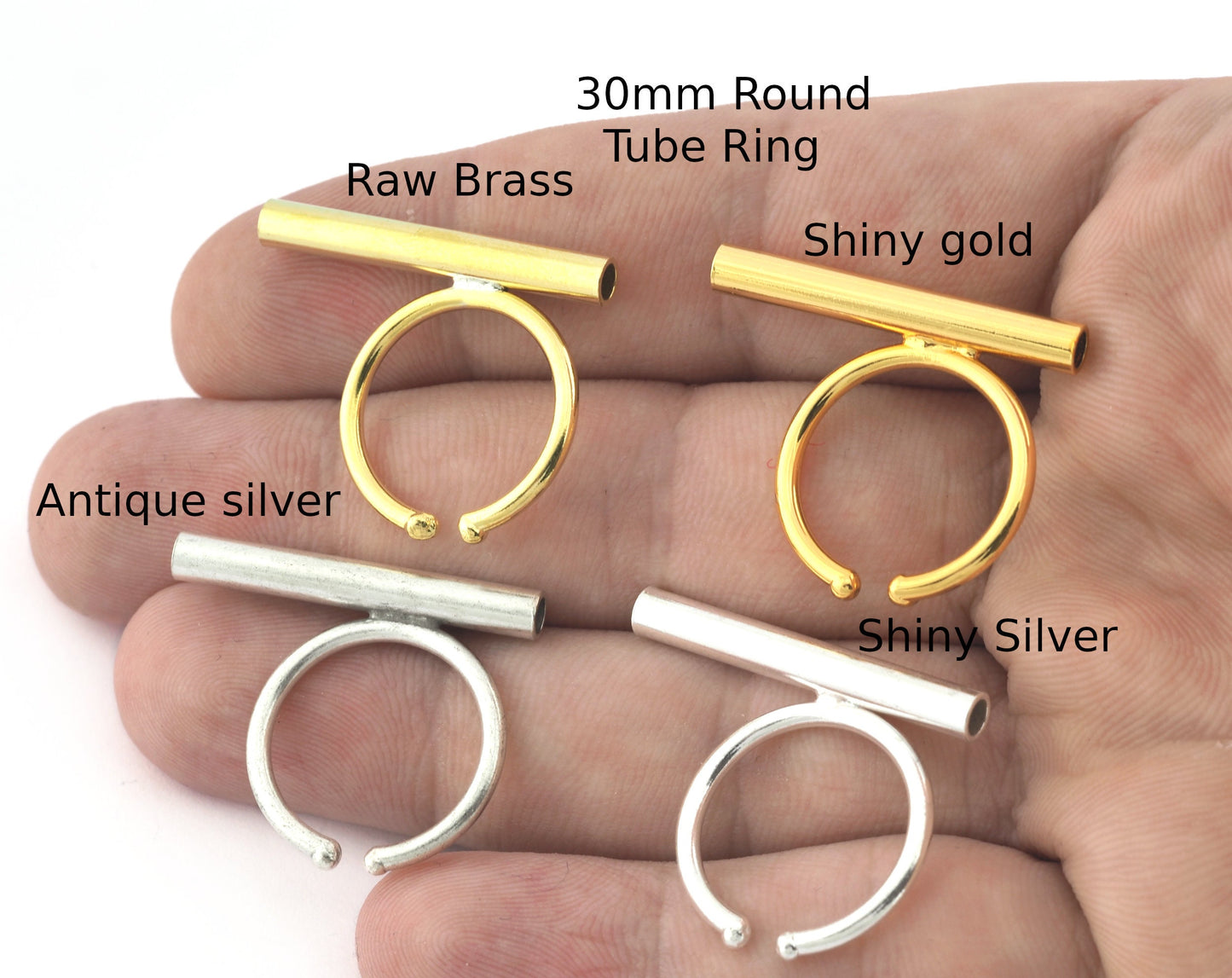 Round Tube Adjustable Ring Blank Raw Brass - Antique silver - Shiny silver - Shiny gold plated (30mm Tube ) 5178