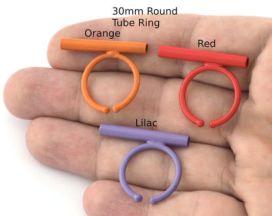 Round Tube Adjustable Ring Blank Brass - Orange - Red - Lilac Painted Brass (30mm Tube ) 5178