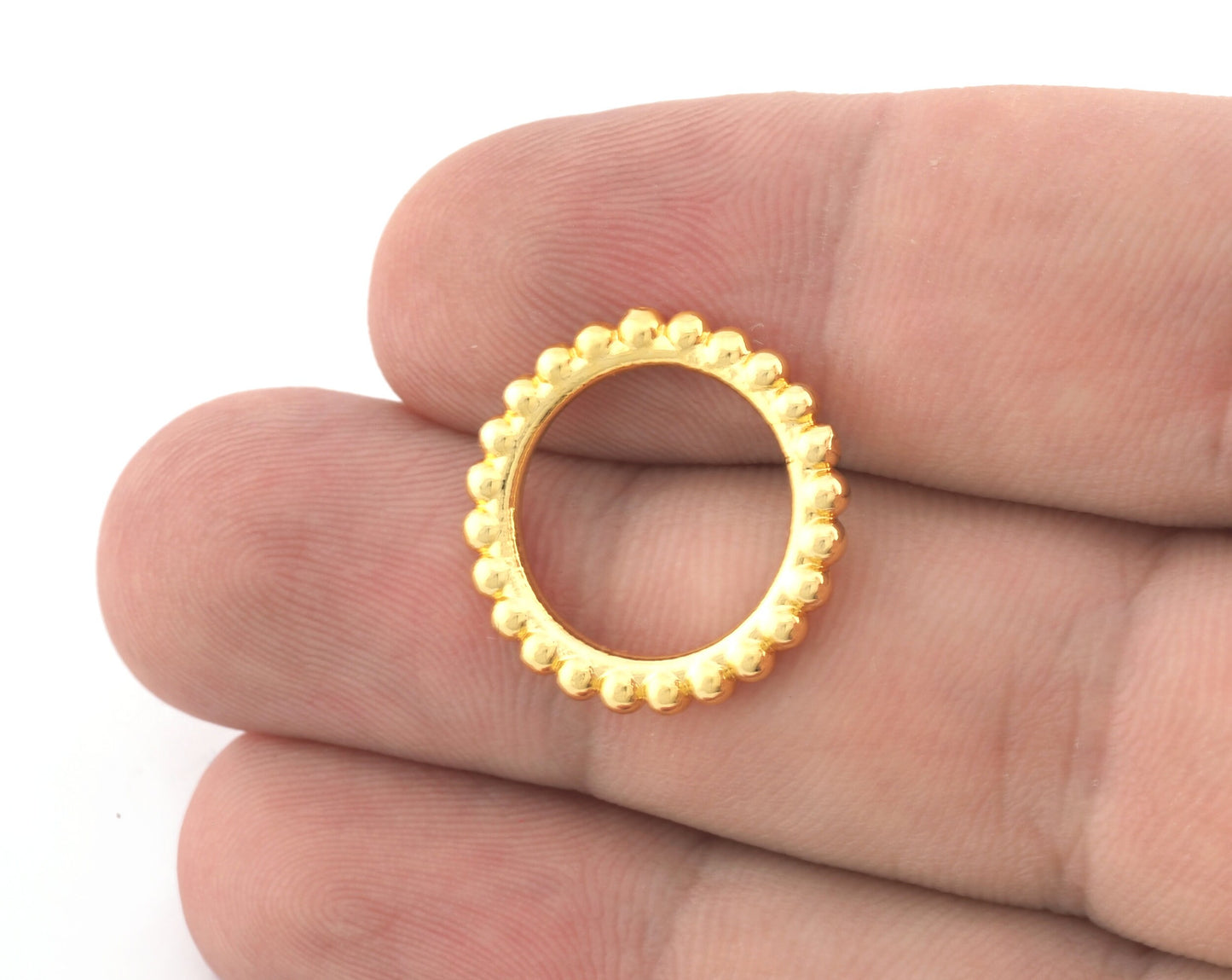 Minimalist Ball Ring, Ribbed, Adjustable, Shiny Gold Plated Brass (14.75mm -3.5US) 5128 newline