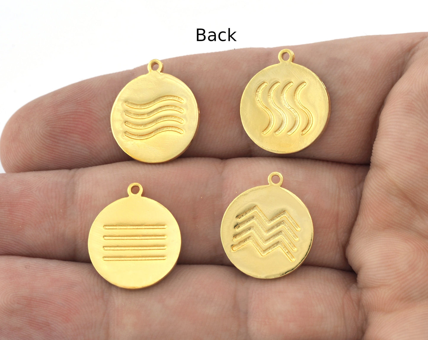 Four Elements Earth, Air, Water, Fire Symbols Charms Pendant Shiny Gold Plated Brass (20x17mm) 5131 - 5132 - 5133 - 5134