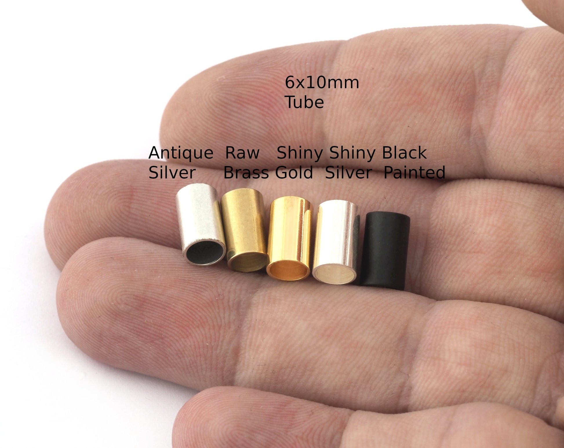 Cylinder Round Jewelry tube findings, Brass -Antique silver -Shiny gold -Shiny Silver -Black - Ant.bronze 6x10mm (hole 5mm) ttt610 bab5 1642