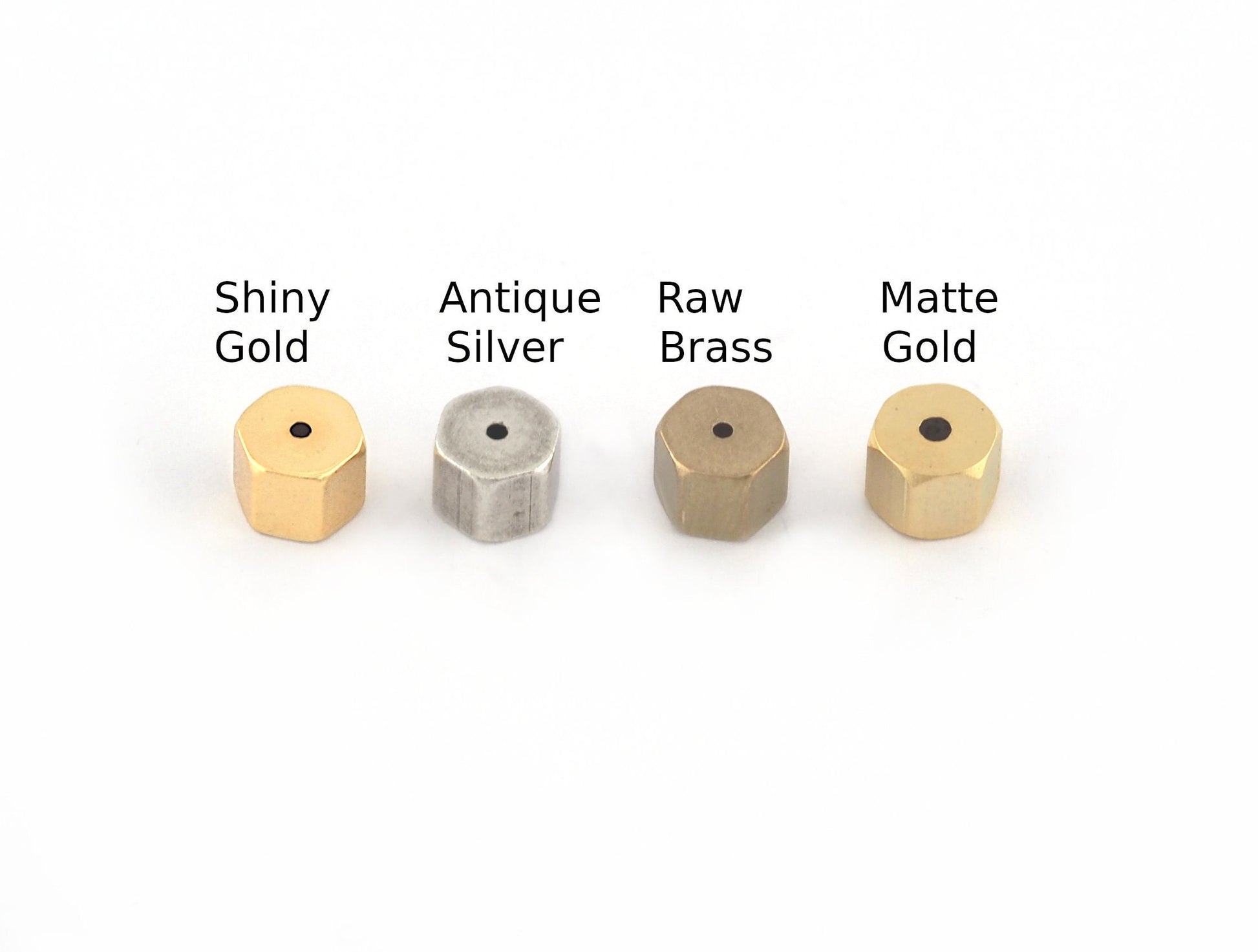Hexagonal end caps, Cord ends Raw brass - Antique silver - Shiny Gold - Matte Gold - 6x5mm 5mm inner , ENC5 1658