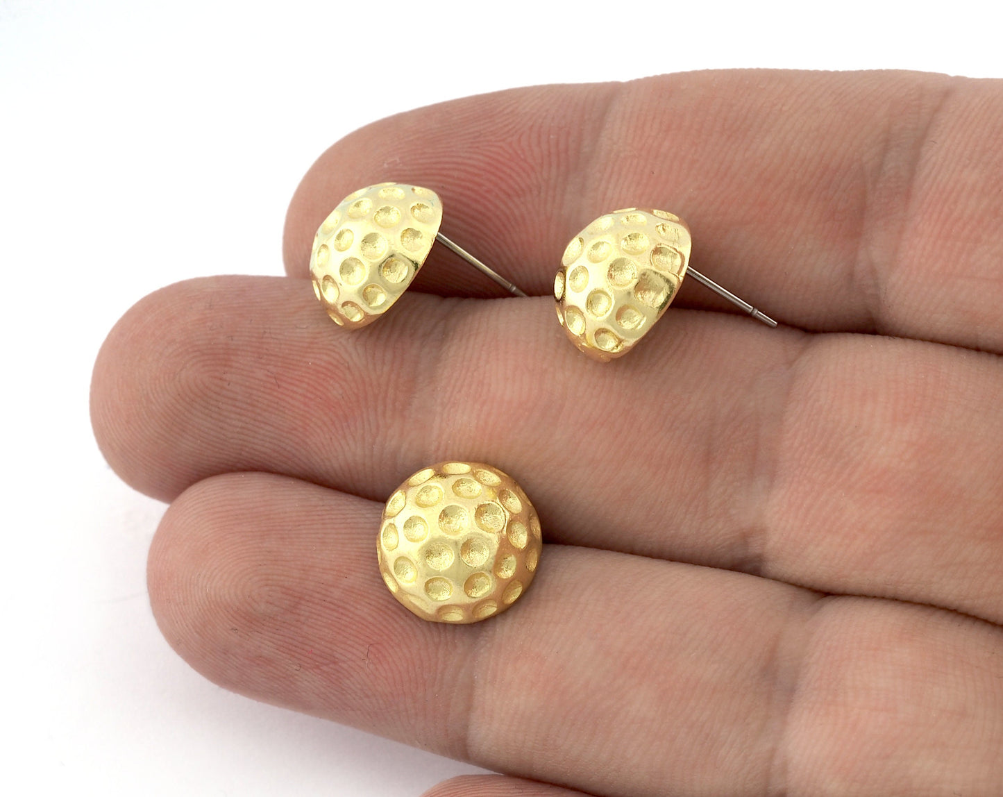 Ball , Shell Earring Stud Post Raw Brass, Shiny Silver 13 mm Earring Blanks 5180