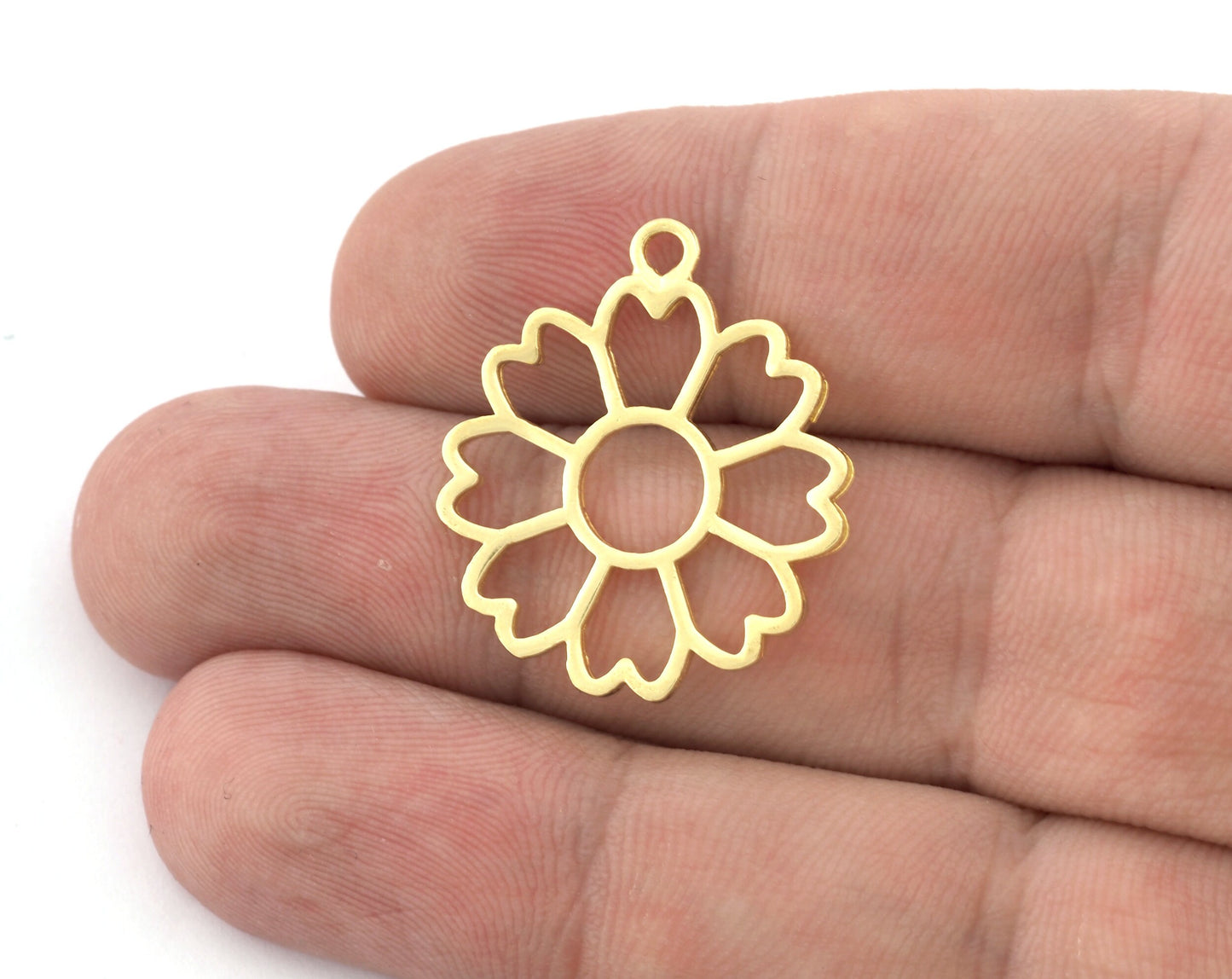 Flower, Heart Charms, Pendant, Raw Brass 28x24mm 5156 newline