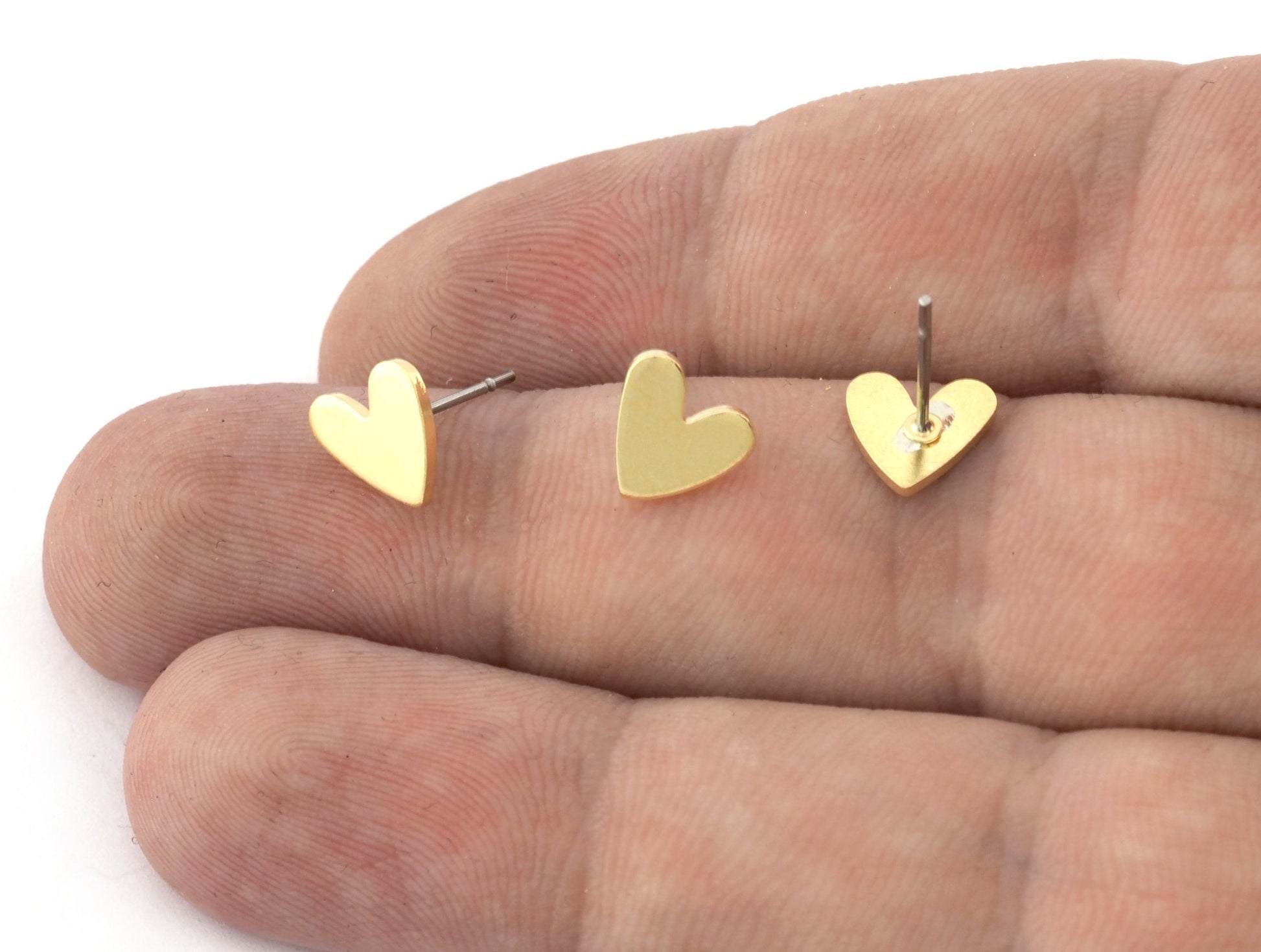 Heart, Love Stud Earring Post Raw Brass 8.5 mm Earring Blanks 5184