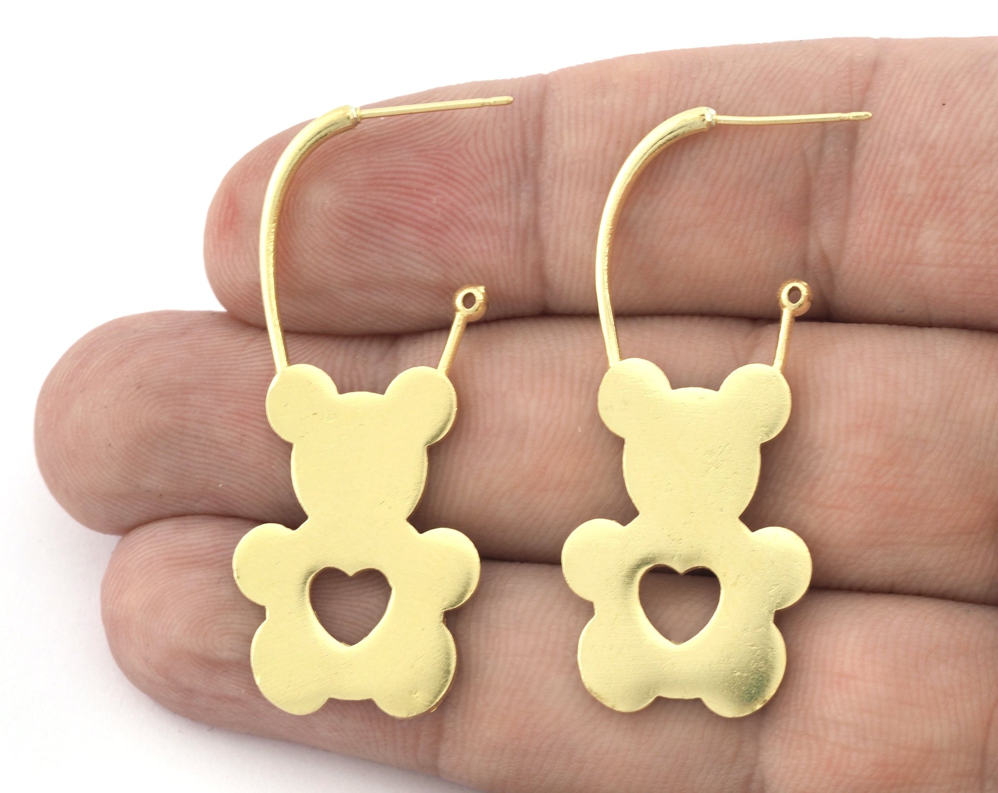 Bear Heart Earring Stud Post Raw Brass 47x19 mm Earring Blanks 5167 newline