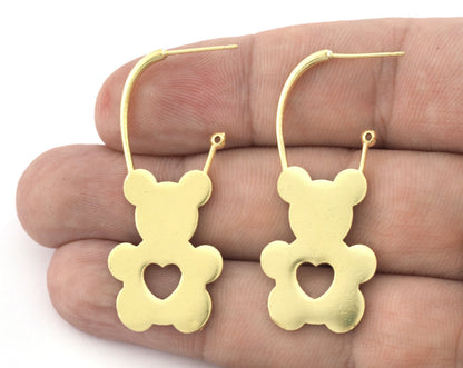 Bear Heart Earring Stud Post Raw Brass 47x19 mm Earring Blanks 5167 newline
