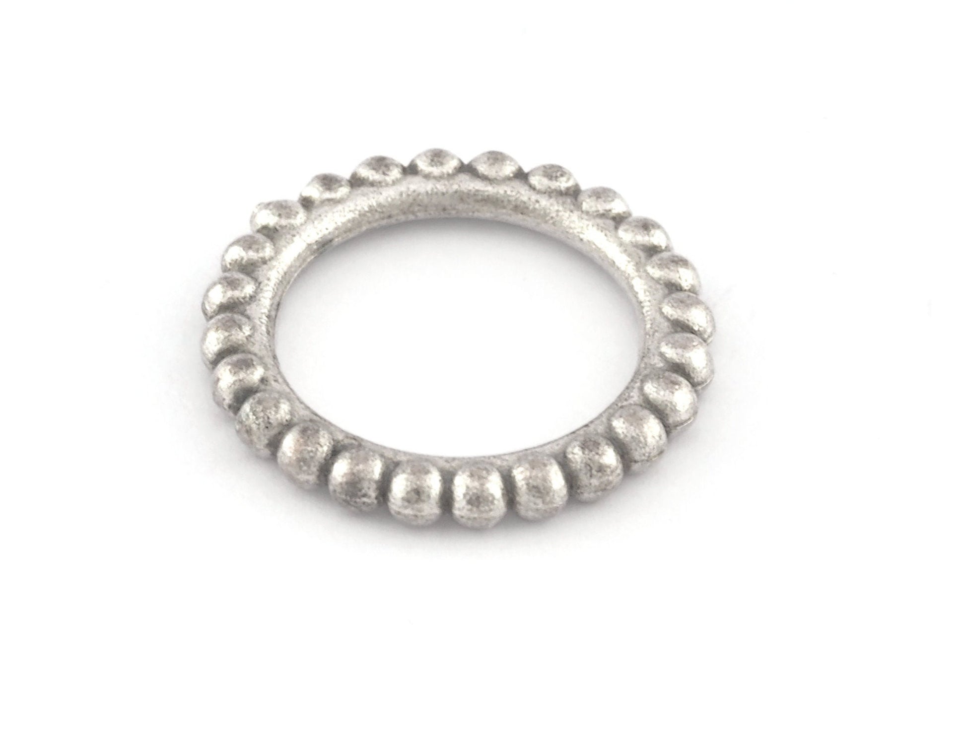 Minimalist Ball Ring, Ribbed, Adjustable, Antique Silver Plated Brass (14.75mm -3.5US) 5128 newline