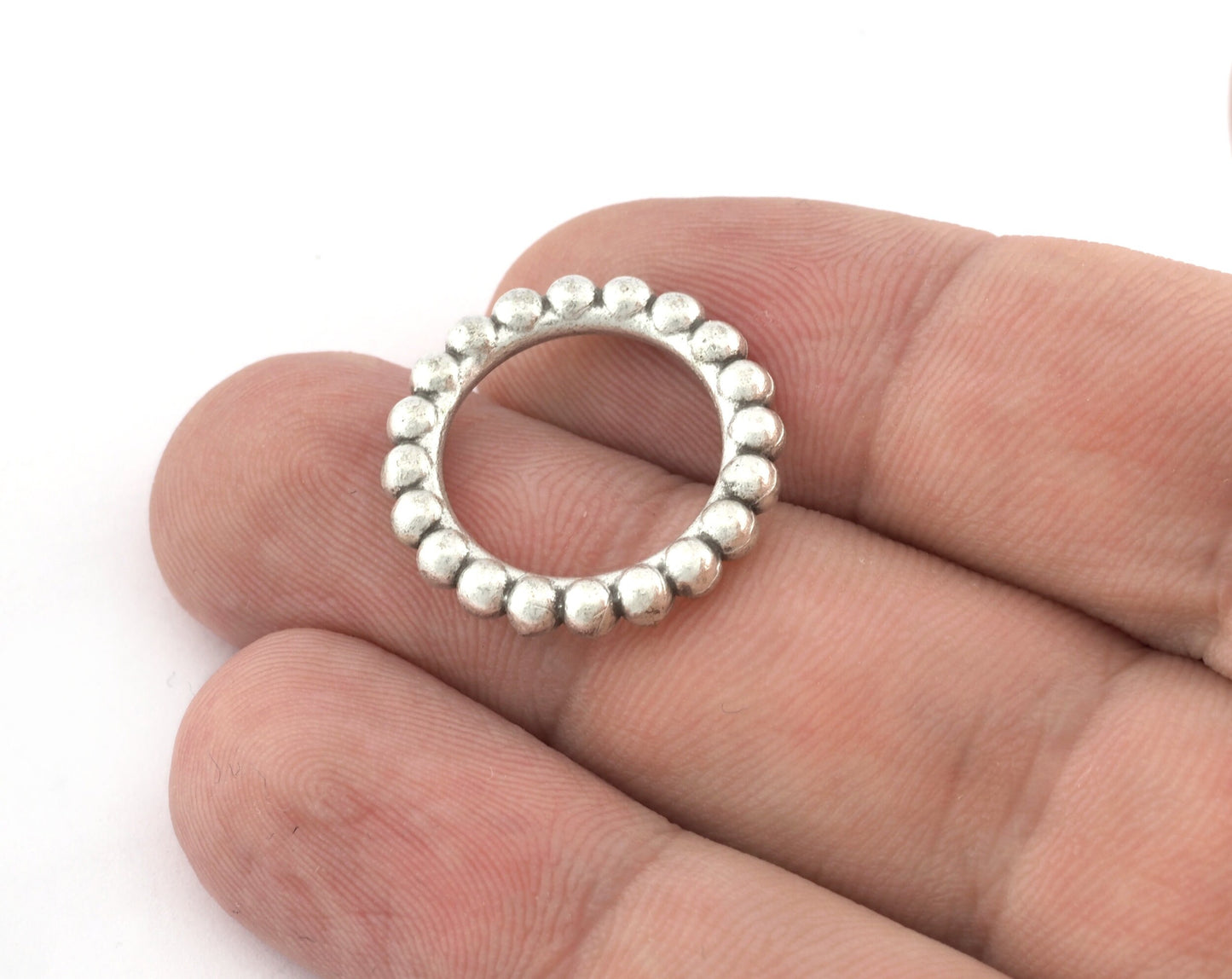 Minimalist Ball Ring, Ribbed, Adjustable, Antique Silver Plated Brass (15.5mm -4.5US) 5129 newline
