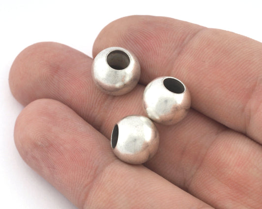 Sphere Beads Antique Silver Plated Brass 12mm finding spacer round beads (5.5mm 0.216" hole ) bab5 oz2947