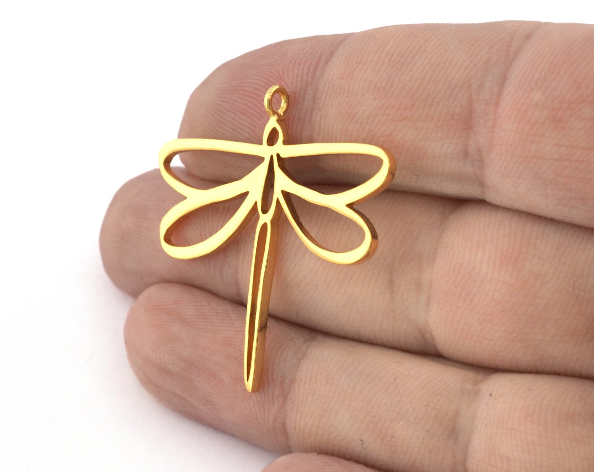 Dragonfly Charms, Pendant, Shiny Gold Plated Brass 38x38mm 5160 newline