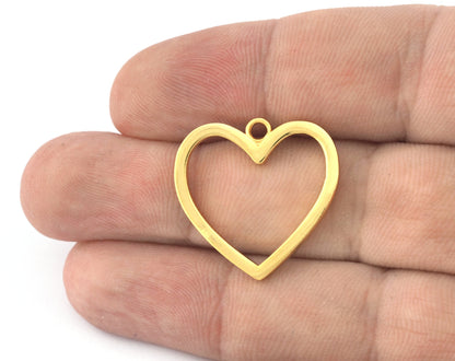 Heart Frame Charms, Pendant, Shiny Plated Brass 26x25mm 5153 newline