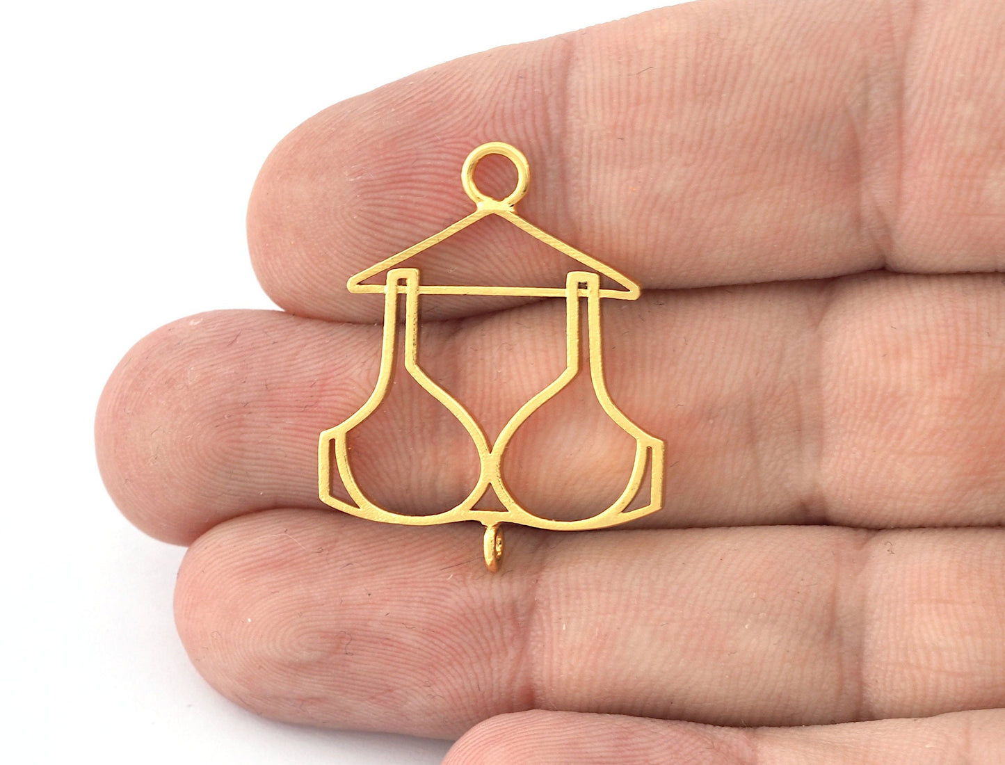 Bra, Underwear Hanger Charms, Pendant, Shiny Gold Plated Brass 32x26mm 5155 newline