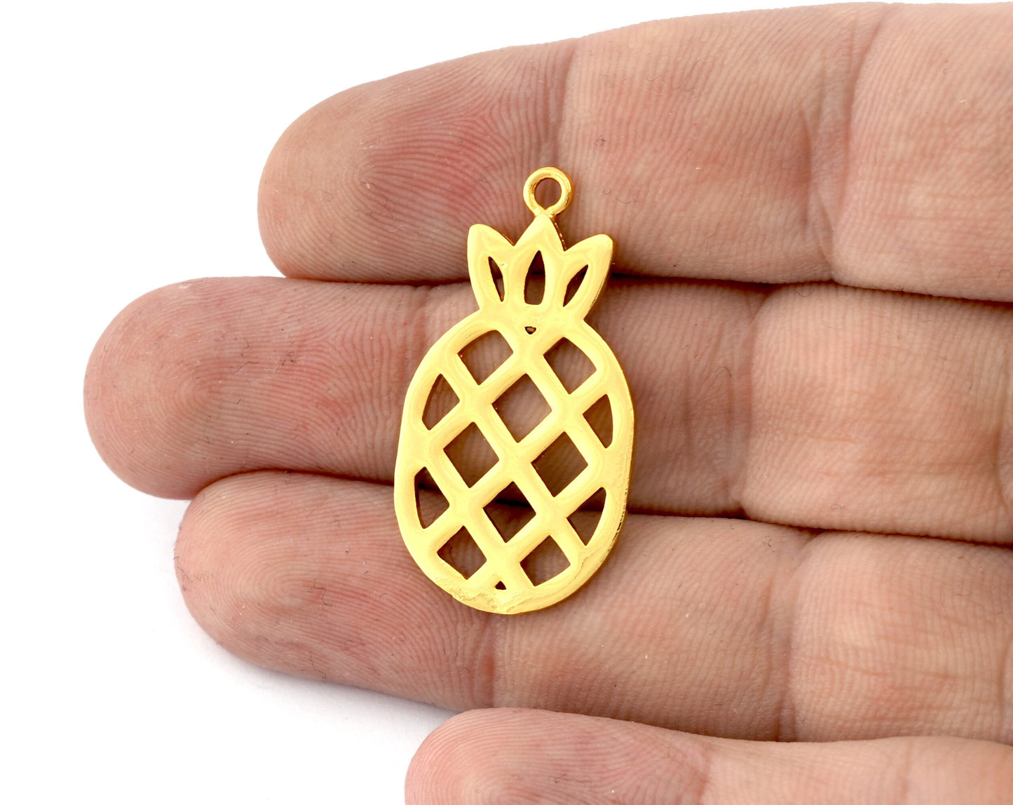 Pineapple Charms, Fruit Pendant, Shiny Gold Plated Brass 36x19mm 5165 newline