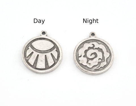 Day, Night Symbols Charms Pendant Antique Silver Plated Brass (20x17mm) 5135 - 5136