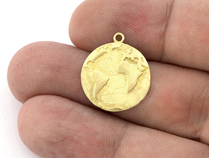 World Map Pendant, Raw Brass, Antique Copper Silver 21x18mm 5169