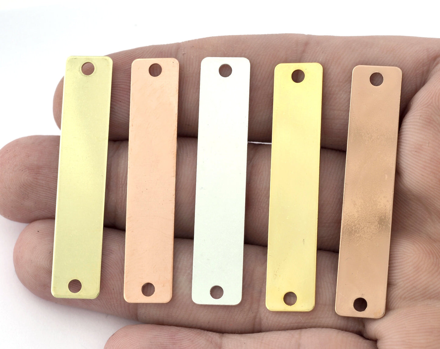 Rectangle Connector Stamping Blank, Bar Necklace with Holes, Tag for Stamping, 2 hole Copper - Brass - Plated 10x50mm OZ3877-320