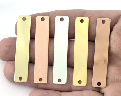 Rectangle Connector Stamping Blank, Bar Necklace with Holes, Tag for Stamping, 2 hole Copper - Brass - Plated 10x50mm OZ3877-320
