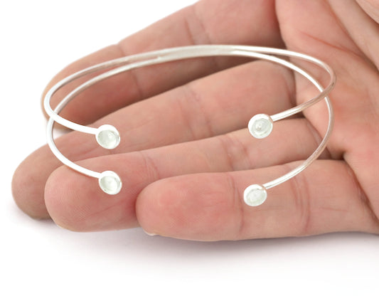 Wire Bracelet Base, Blank Bezel Settings, Shiny Silver plated brass (4mm Blank) 5185