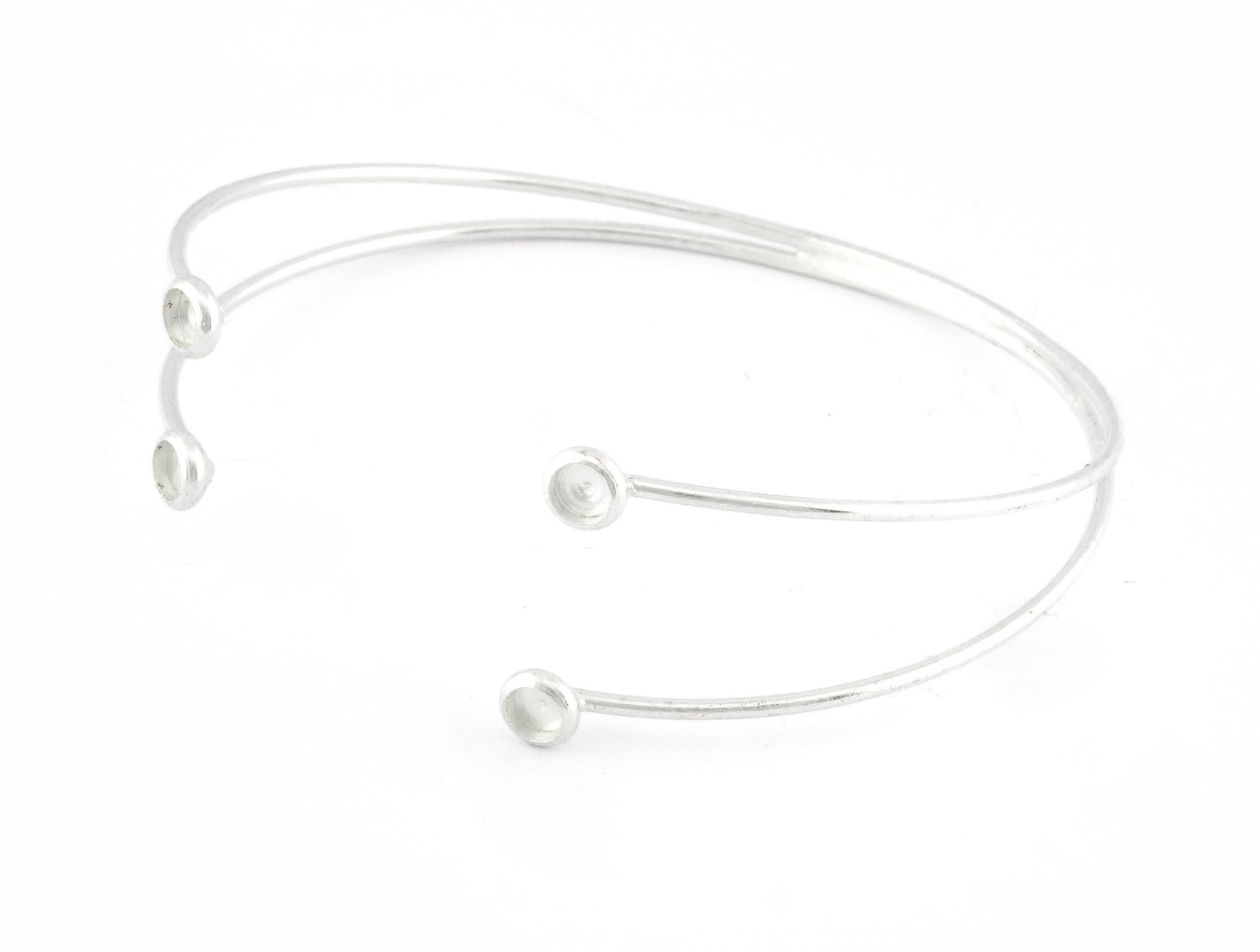 Wire Bracelet Base, Blank Bezel Settings, Shiny Silver plated brass (4mm Blank) 5185