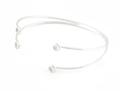 Wire Bracelet Base, Blank Bezel Settings, Shiny Silver plated brass (4mm Blank) 5185