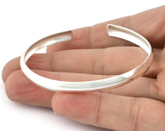 Curved Bracelet Base, Shiny Silver plated brass 5188