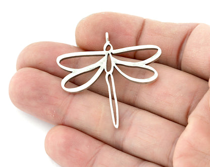 Dragonfly Charms, Pendant, Antique Silver Plated Brass 38x38mm 5160 newline
