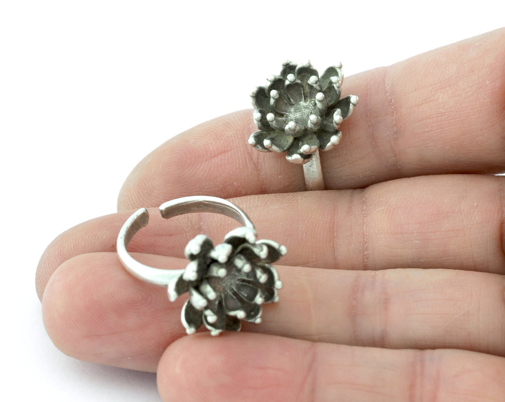 Lotus Flower Ring, Adjustable Ring, Antique Silver Plated brass (7 - 9US inner size) 5151