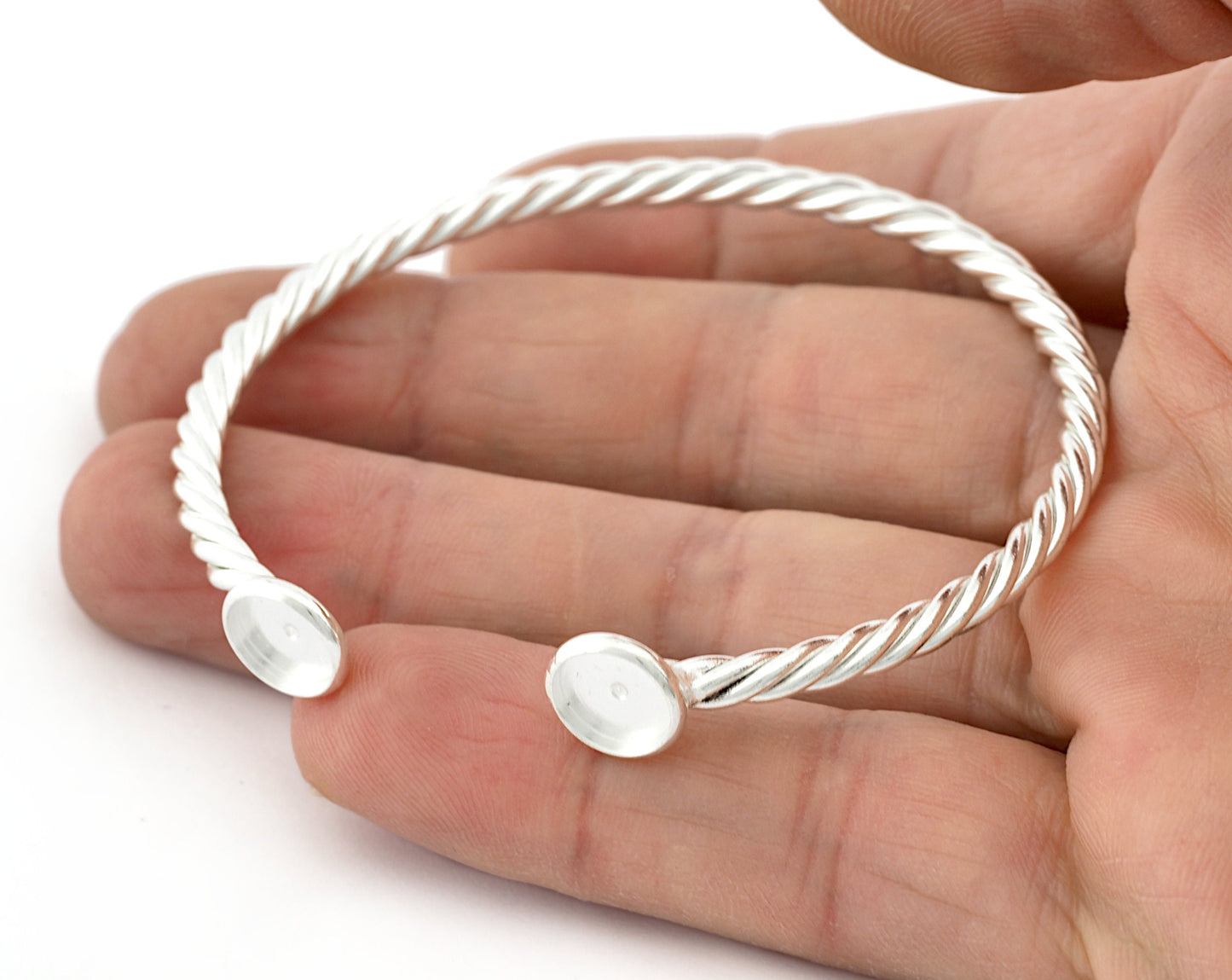 Twisted, Spirals, Swirl Bracelet Base, Blank Bezel Settings, Shiny Silver plated copper (8mm Blank) 5190