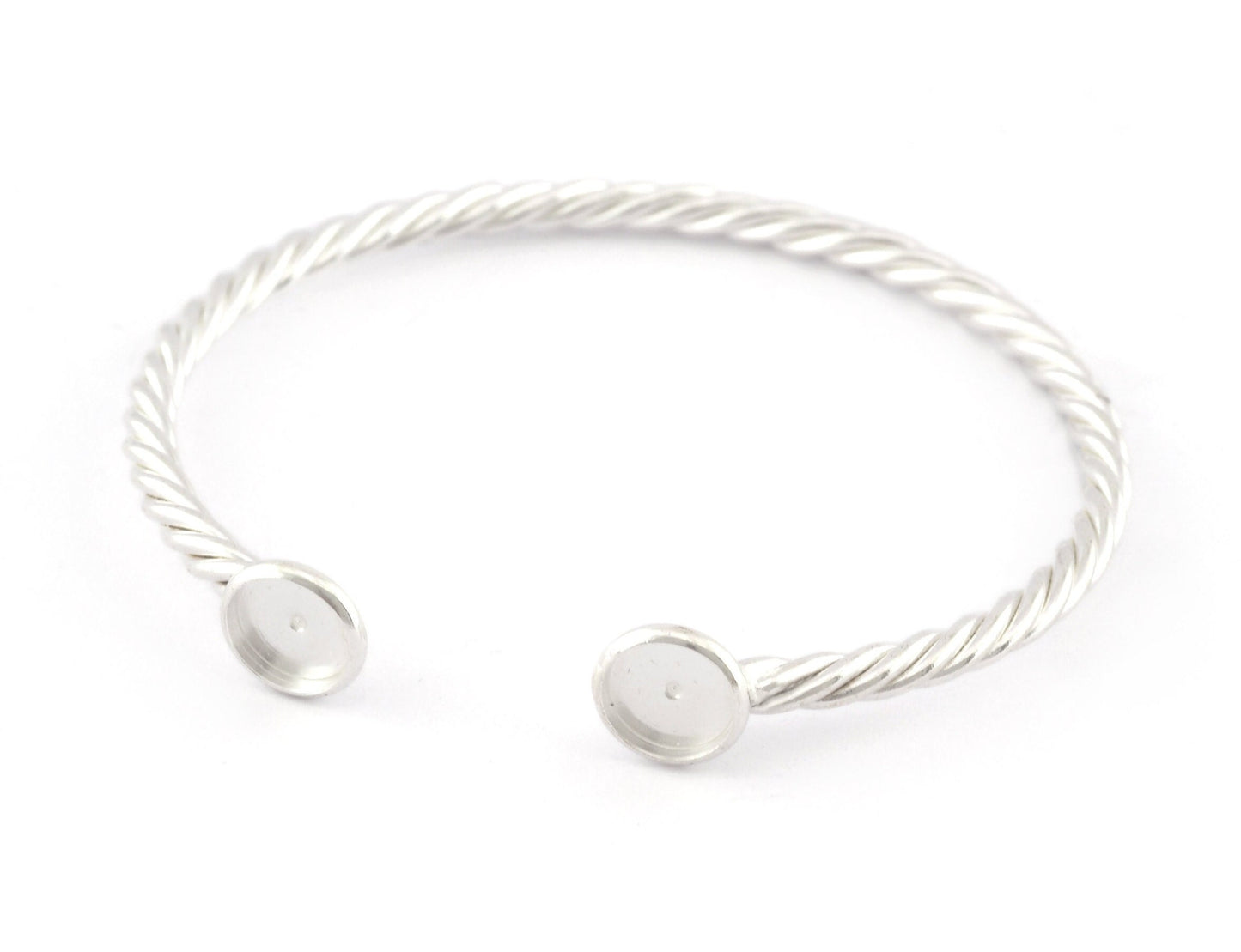 Twisted, Spirals, Swirl Bracelet Base, Blank Bezel Settings, Shiny Silver plated copper (8mm Blank) 5190