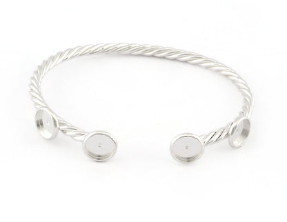 Twisted, Spirals, Swirl Bracelet Base, Blank Bezel Settings, Shiny Silver plated Copper (8mm Blank) 5191