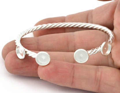 Twisted, Spirals, Swirl Bracelet Base, Blank Bezel Settings, Shiny Silver plated Copper (8mm Blank) 5191