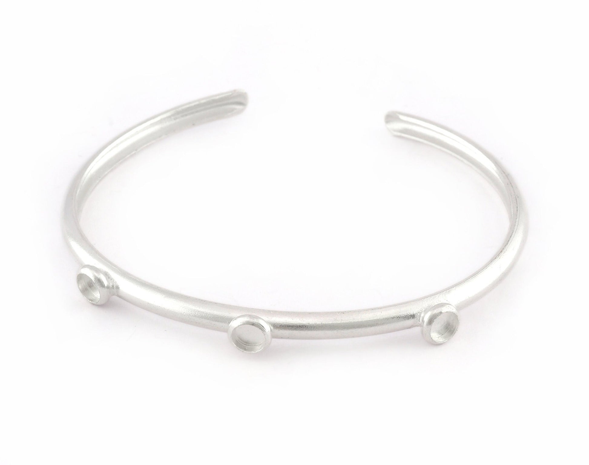 Curved Bracelet Base, Blank Bezel Settings, Shiny Silver plated Brass (4mm Blank) 5193