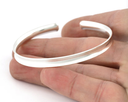 Curved Bracelet Base, Shiny Silver plated brass 5195