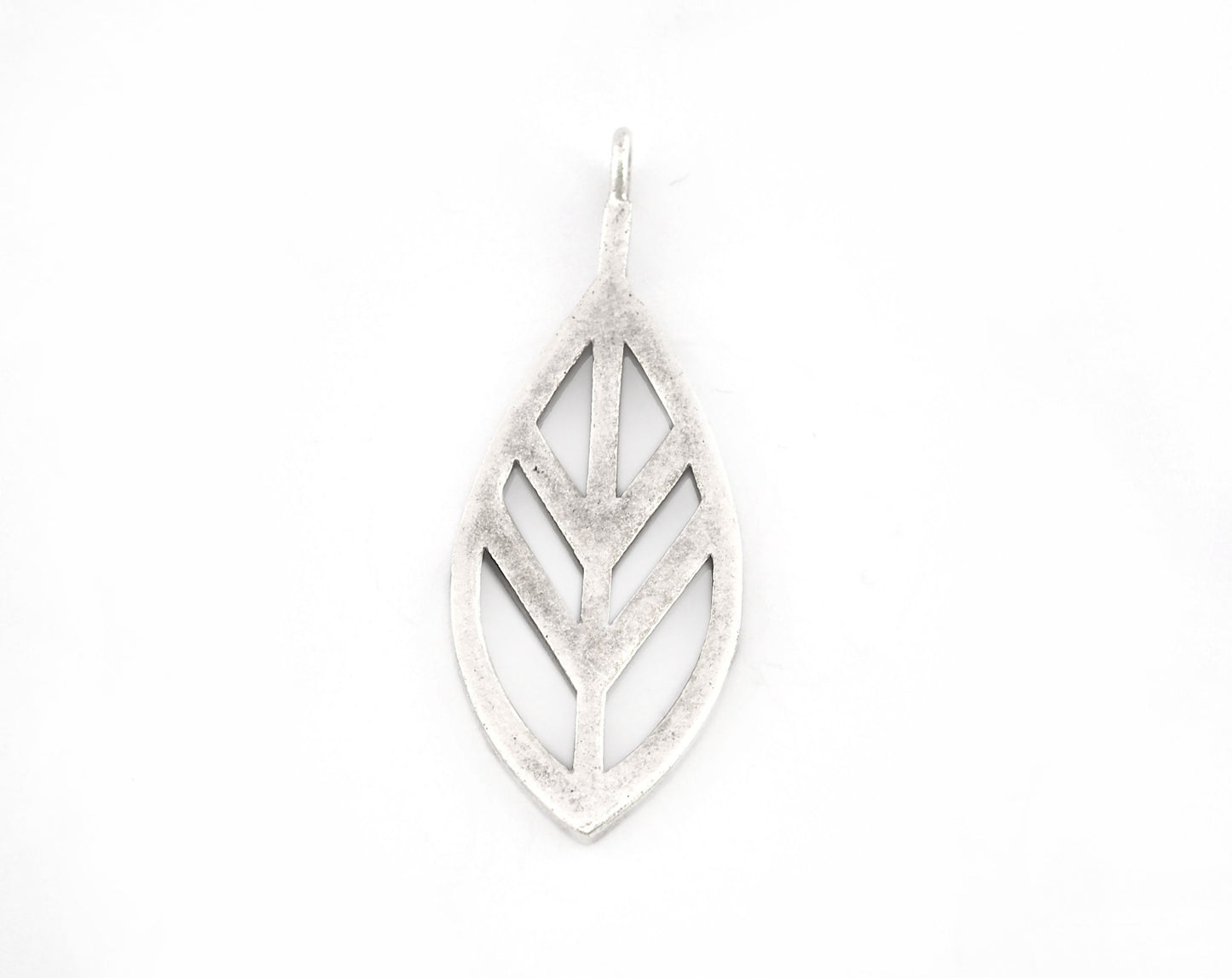 Leaf Charms, Pendant, Antique Silver Plated Brass 43x16mm 5158 newline