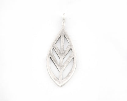 Leaf Charms, Pendant, Antique Silver Plated Brass 43x16mm 5158 newline