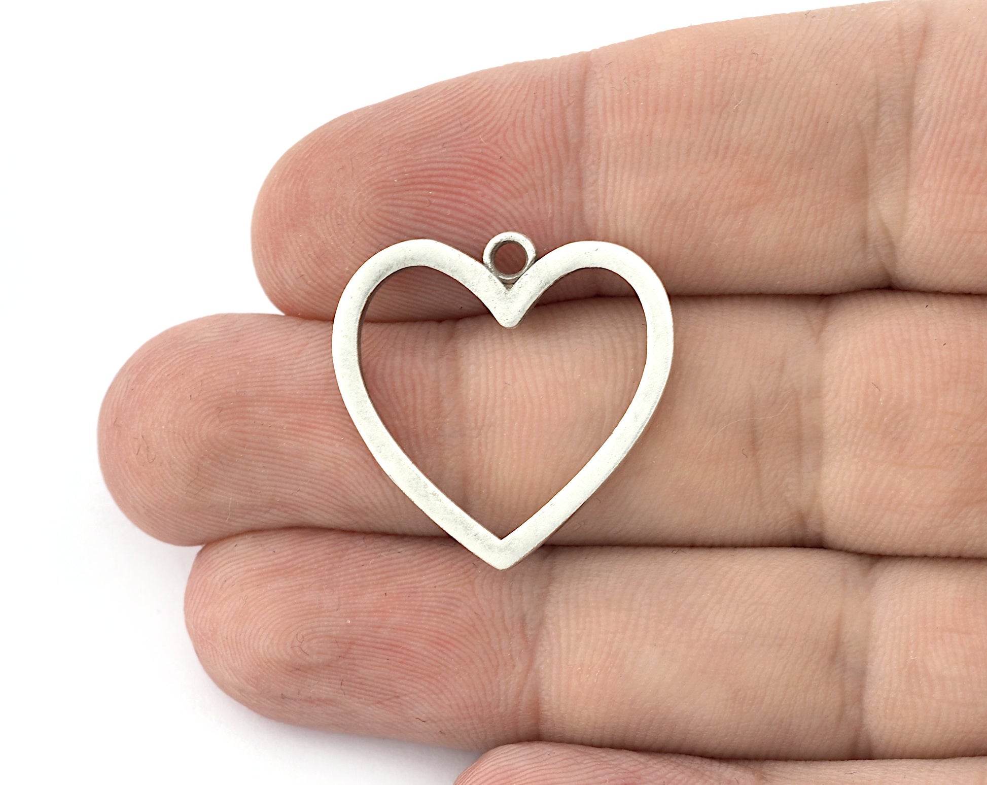 Heart Frame Charms, Pendant, Antique Silver Plated Brass 26x25mm 5153 newline