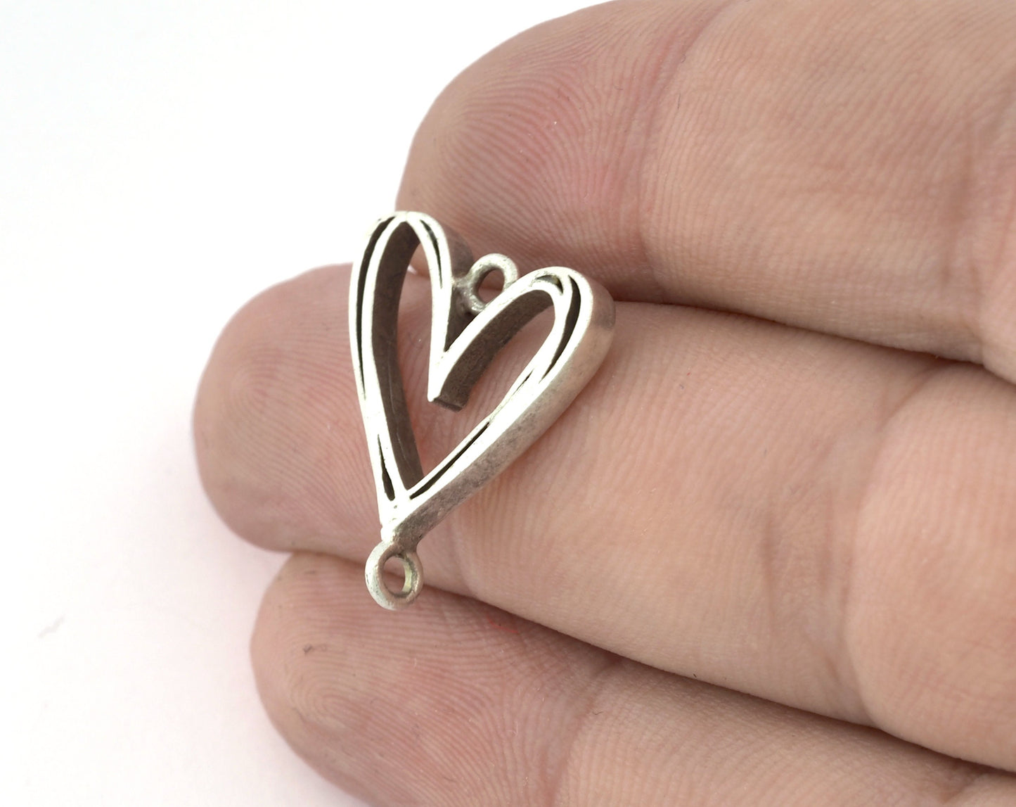 Heart Connector Charms, Pendant, Antique Silver Plated Brass 22x20mm 5150 newline