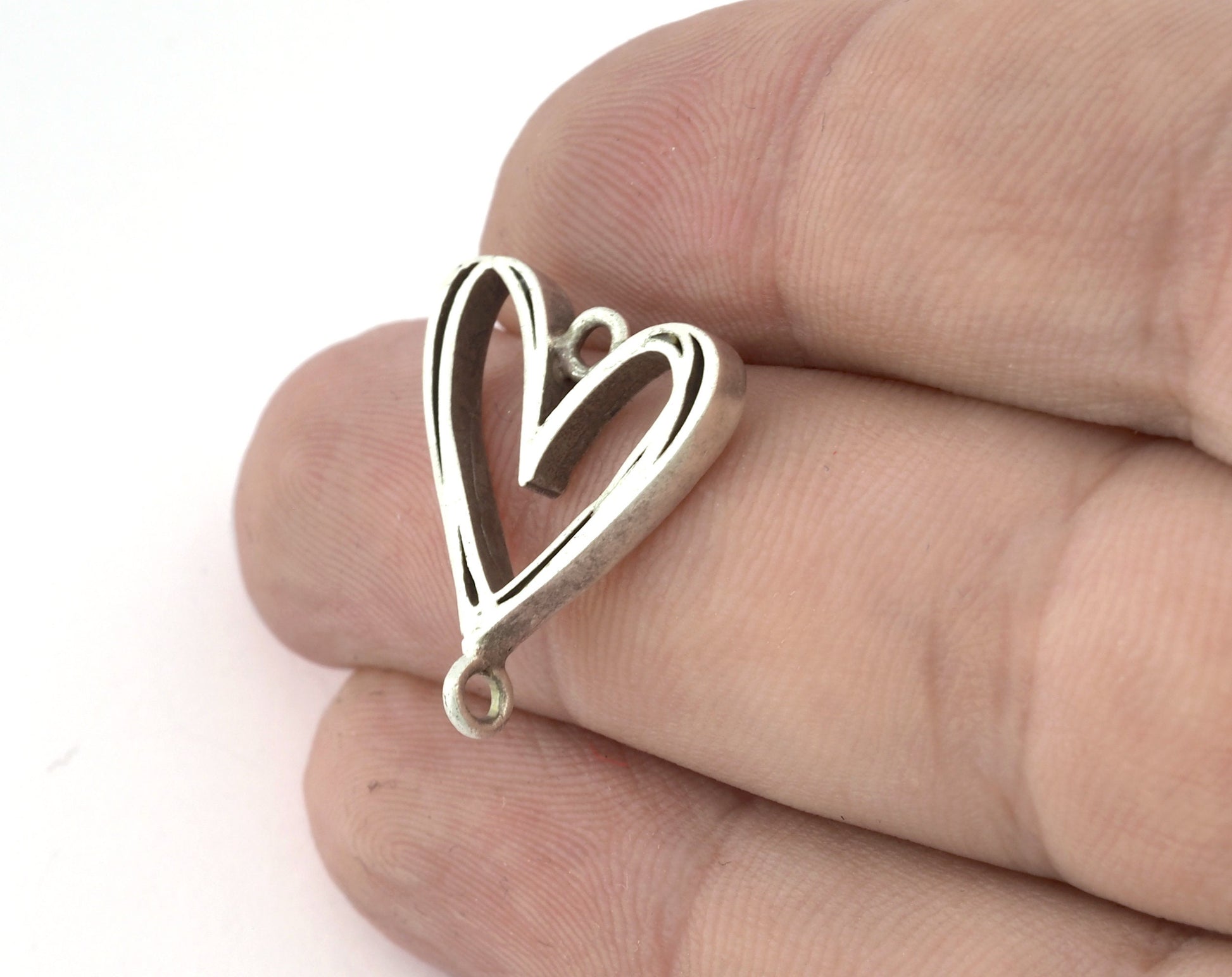 Heart Connector Charms, Pendant, Antique Silver Plated Brass 22x20mm 5150 newline