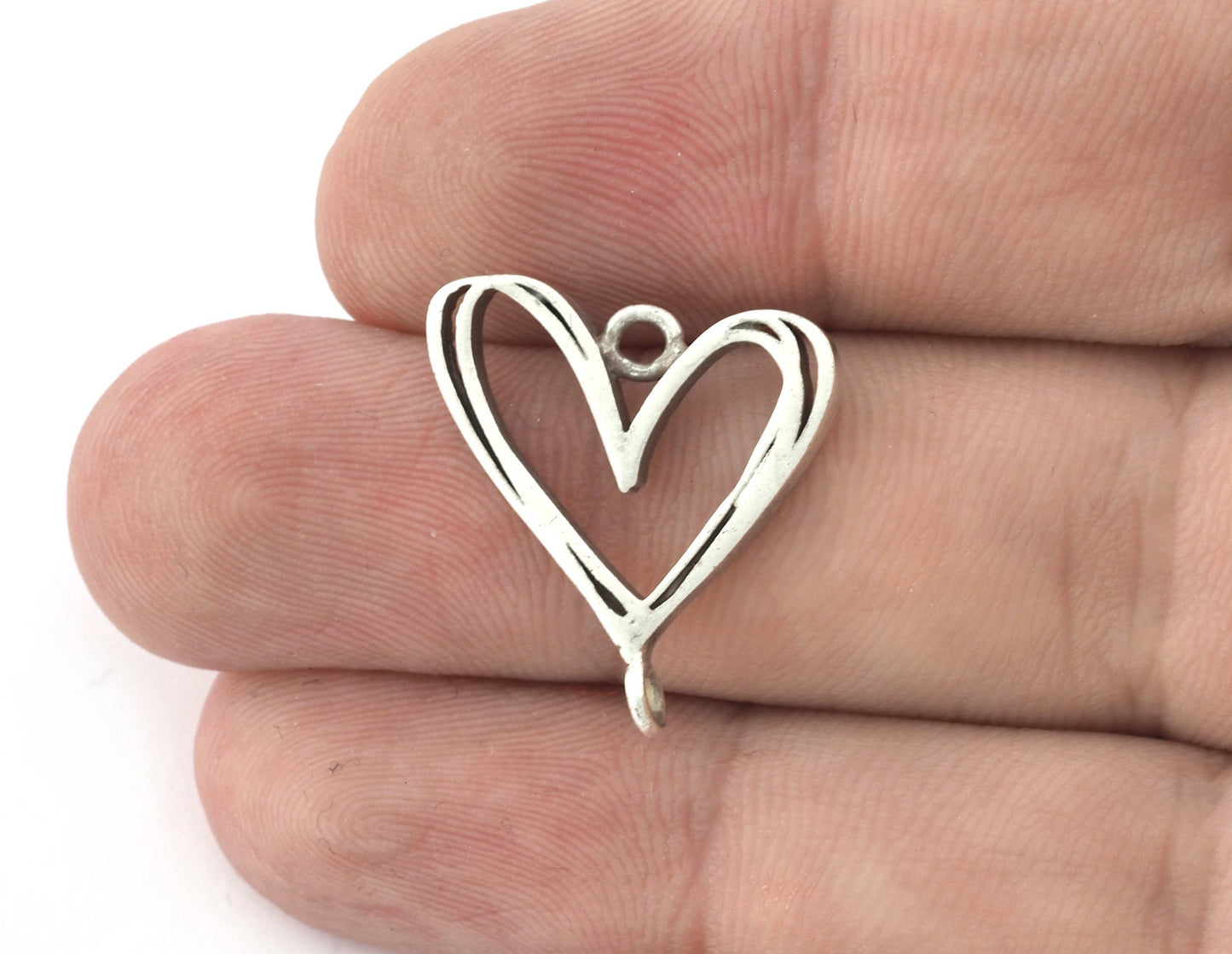Heart Connector Charms, Pendant, Antique Silver Plated Brass 22x20mm 5150 newline