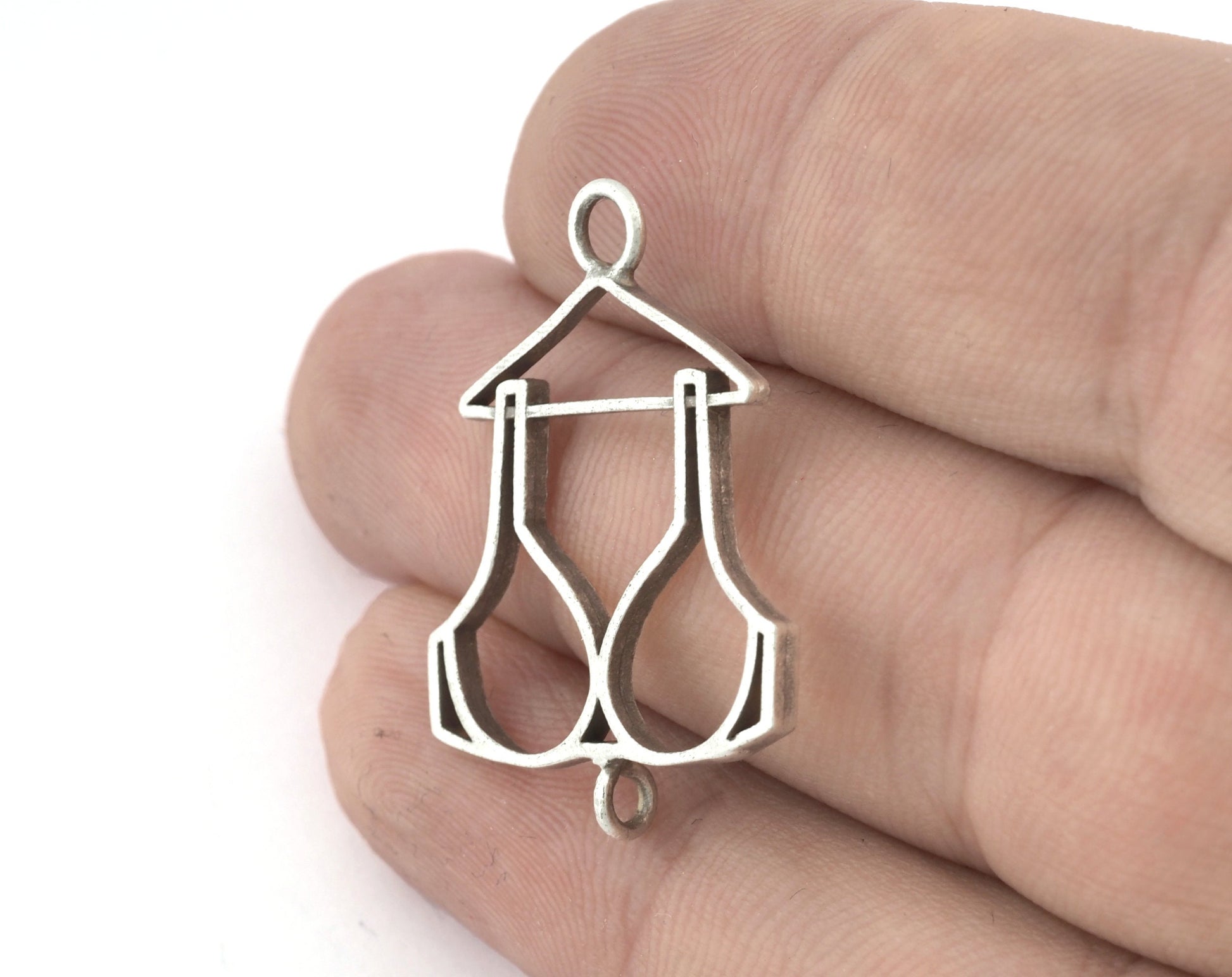 Bra, Underwear Hanger Charms, Pendant, Antique Silver Plated Brass 32x26mm 5155 newline