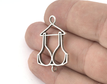 Bra, Underwear Hanger Charms, Pendant, Antique Silver Plated Brass 32x26mm 5155 newline