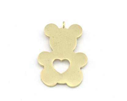 Bear, Heart Charms Pendant, Gold Plated Brass 40x27mm 5171 newline